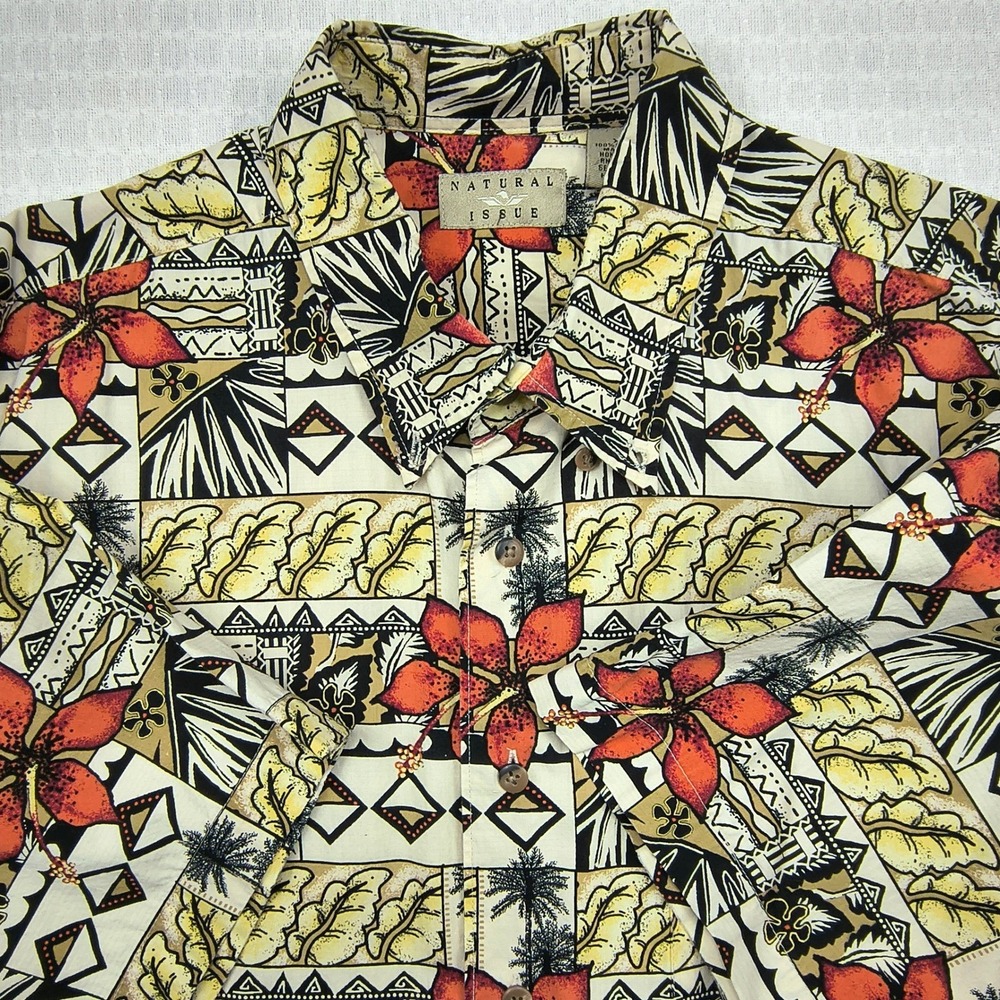 Natural Issue Mens XL Floral Geometric Hawaiian Button Down Shirt Cotton Multi